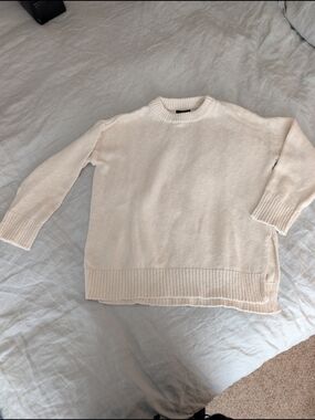 Quince Women's Organic Cotton Linen Blend Cream Textured Sweater Medium